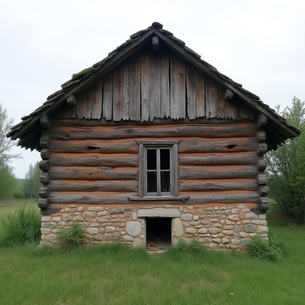 Casă veche cu structura de lemn parțial vizibilă